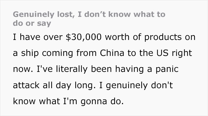 US small business owner worried about new tariffs, uncertain about $30,000 shipment from China.