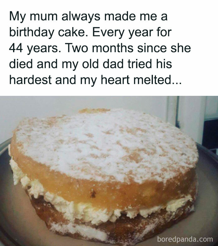 Dad's heartfelt attempt at baking a birthday cake, highlighting relatable parenting moments.
