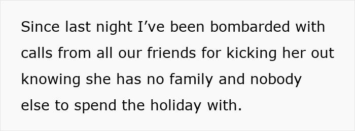 Text discussing a woman being kicked out on New Year's, facing backlash from friends. Text discussing a woman being kicked out on New Year's, facing backlash from friends.
