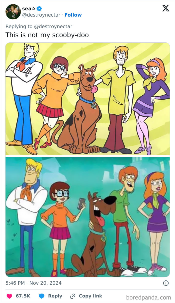 Scooby-Doo characters in original and redesigned versions, highlighting horrible redesigns.