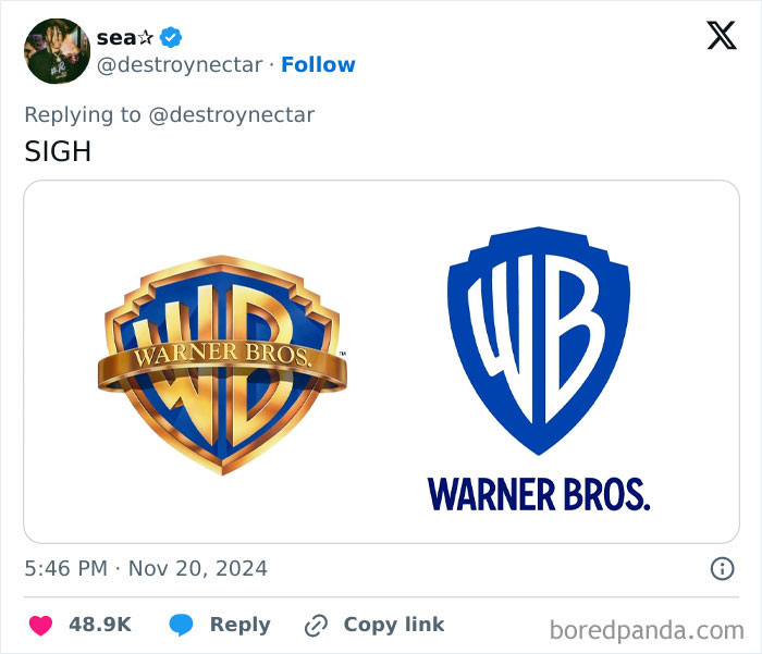 Two Warner Bros logos compared, showcasing a controversial redesign.