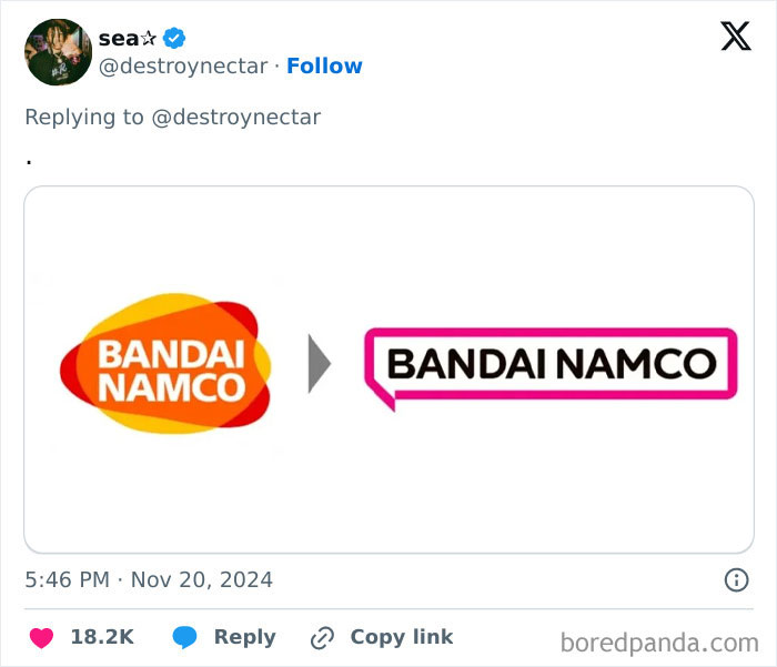 Bandai Namco logo redesign comparison, with old and new logo side by side.