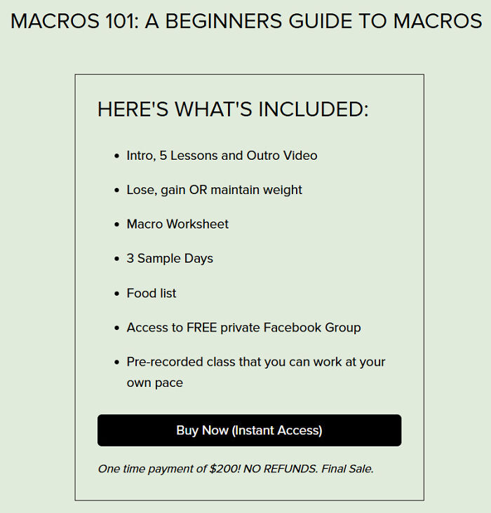 List of course features for a beginner's guide to macros, focusing on weight loss and fitness influencer cancellation. List of course features for a beginner's guide to macros, focusing on weight loss and fitness influencer cancellation.
