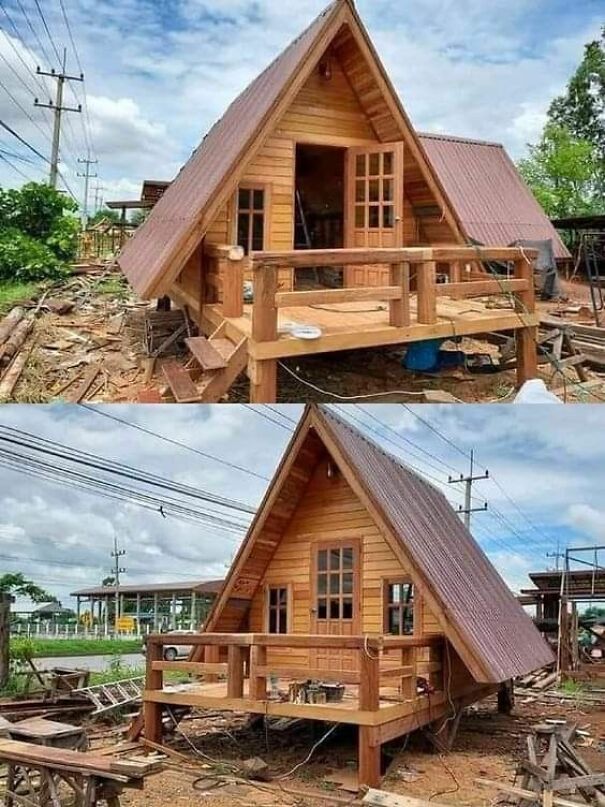 Casa peque&ntilde;a de madera tipo caba&ntilde;a con detalles de carpinter&iacute;a, obra destacada en woodworking ideas e interior dise&ntilde;o.