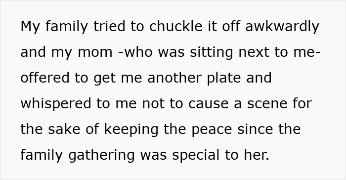 Text from a story about family food boundaries and a dinner incident.