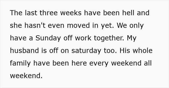 Text expressing frustration about sister-in-law's upcoming move into the couple's home.