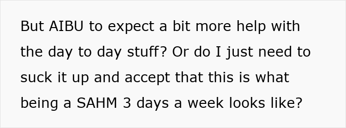 Text excerpt discussing a woman's expectation for her husband to help more with toddlers on weekends.