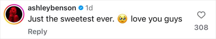 Ashley Benson comments on lovebirds' intimate wedding snaps, saying "Just the sweetest ever. 😍 love you guys.