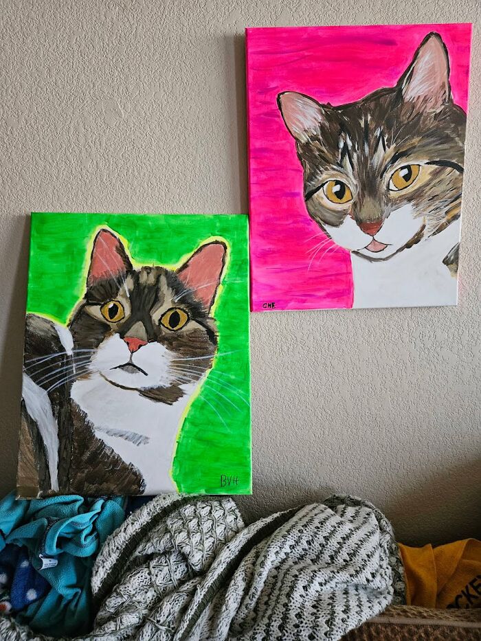 Here Are 2 Paintings Of My Cat Rosie That I Created