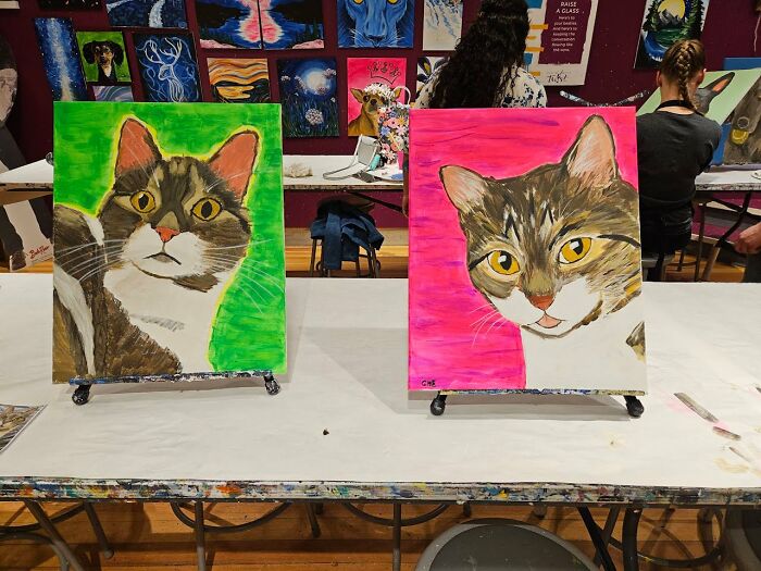 Here Are 2 Paintings Of My Cat Rosie That I Created