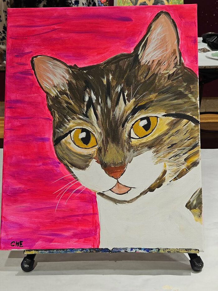 Here Are 2 Paintings Of My Cat Rosie That I Created
