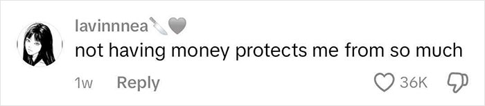 Instagram comment saying not having money protects from so much, related to a viral botched nose job video.
