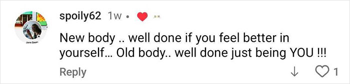 Comment on social media post discussing singer's physique transformation sparking debate between men and women.