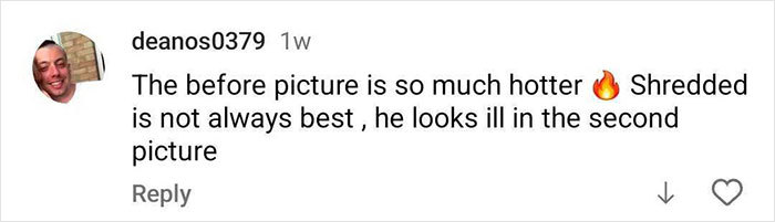 Comment on singer&rsquo;s physique transformation sparking a heated debate between men and women about looks before and after.