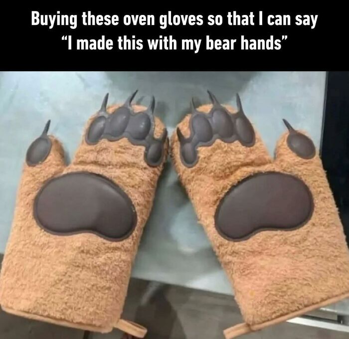 Bear paw oven gloves pictured as a funny meme to help insulate you from all the noise in the world around you.