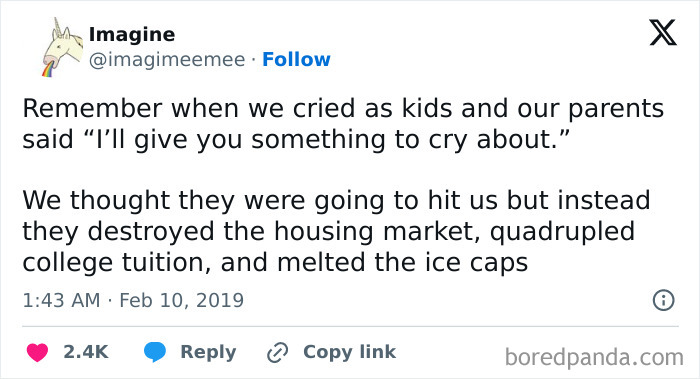 Funny meme about childhood and parents causing real-world problems for humor.