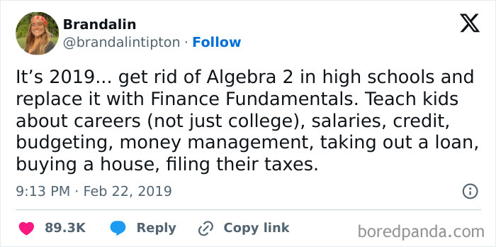 "Relatable parenting meme discusses replacing Algebra 2 with finance classes for kids' education. Humor from 'How To Be A Dad'."