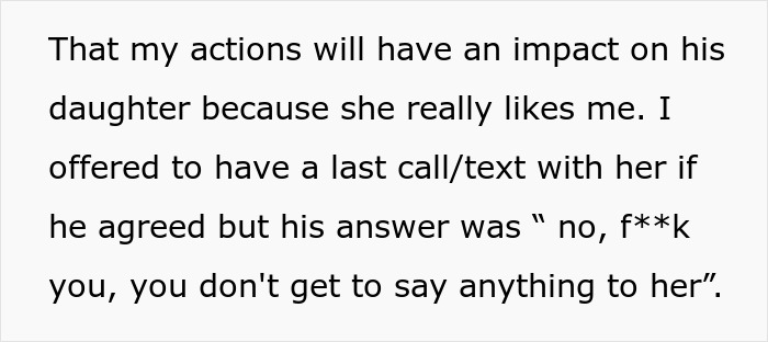 Text message about someone's impact on a boyfriend&rsquo;s daughter and an offer to contact her being refused.