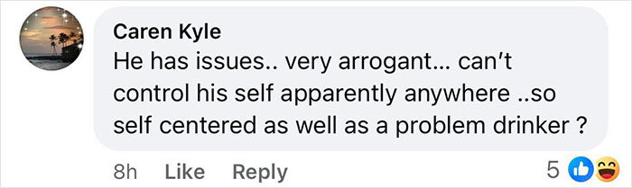 Comment criticizing Morgan Wallen's behavior, mentioning arrogance and drinking issues.