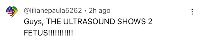 Ultrasound result showing two fetuses in a social media post about expecting twins.