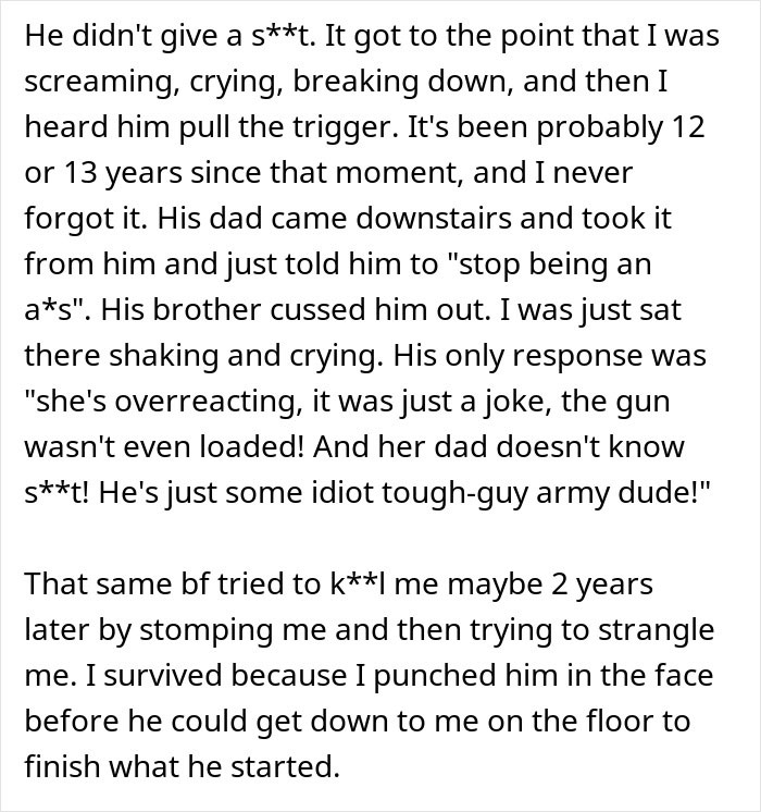 Text excerpt describing a traumatic experience related to a husband&rsquo;s prank at the parking garage edge causing distress.