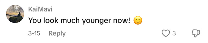 Comment on YouTube influencer's eyelid surgery, "You look much younger now!" with smiley emoji. Comment on YouTube influencer's eyelid surgery, "You look much younger now!" with smiley emoji.