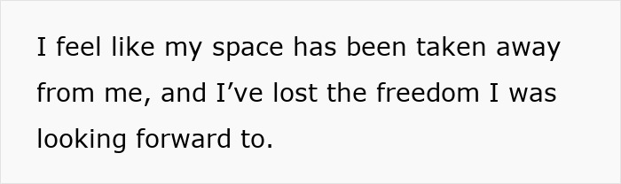 Text expressing an insecure mom's feelings about losing space and freedom during a family vacation.