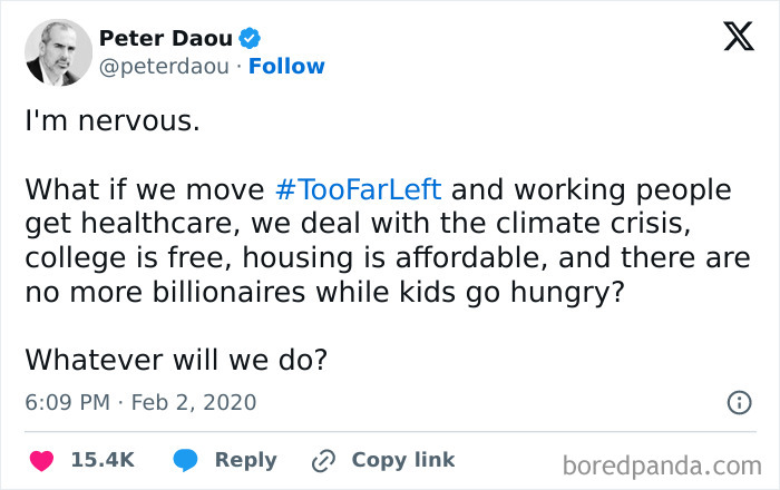 Tweet expressing sarcasm about capitalism and social issues like healthcare, climate crisis, and wealth disparity.