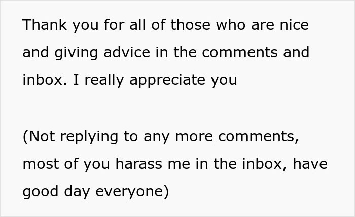 Message expressing gratitude for comments and addressing harassment, related to sugar daddy marriage proposal news.