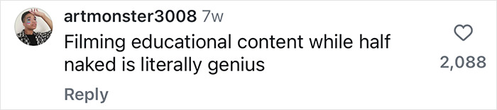 Comment praising educational content filmed creatively, highlighting its genius approach. Comment praising educational content filmed creatively, highlighting its genius approach.