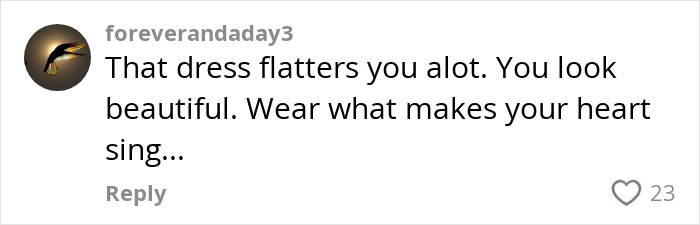 Comment supporting teen's viral prom dress story with positive feedback. Comment supporting teen's viral prom dress story with positive feedback.