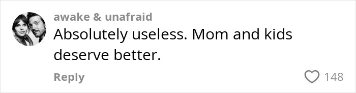 Comment criticizing dad's response to losing baby, stating: "Absolutely useless. Mom and kids deserve better.