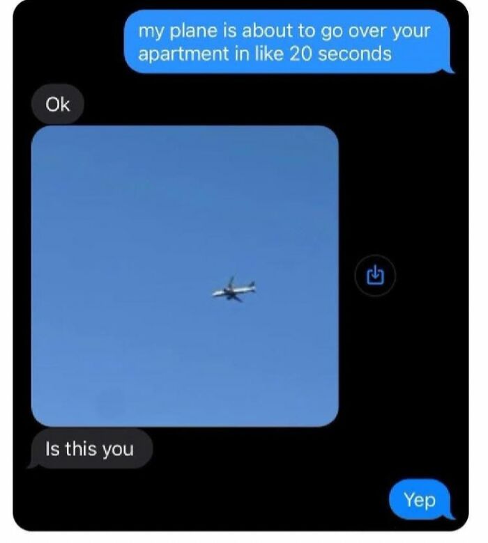 Text message meme showing a plane flying over an apartment, a funny meme helping insulate from noise in the world.