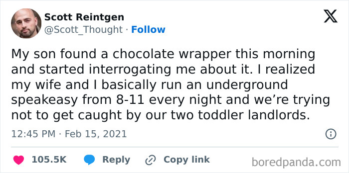 Funny parenting meme post about hiding chocolate from kids, highlighting relatable parenting moments.