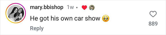 Comment praising surprise car show for boy's birthday with heart and shocked emoji.