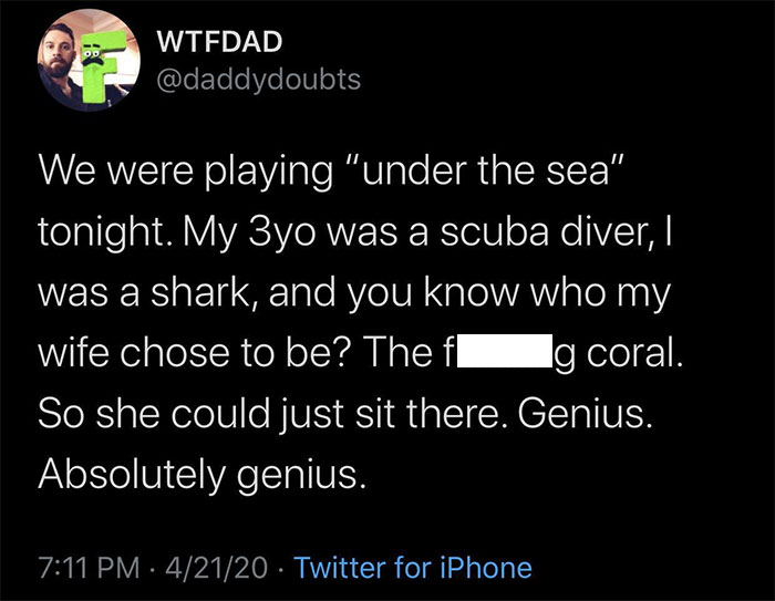 Relatable parenting meme from the ‘How To Be A Dad’ Instagram account about family role-play and clever parenting.