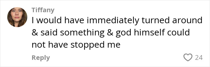 Comment by Tiffany expressing disbelief over dad losing baby at store, with 24 likes.