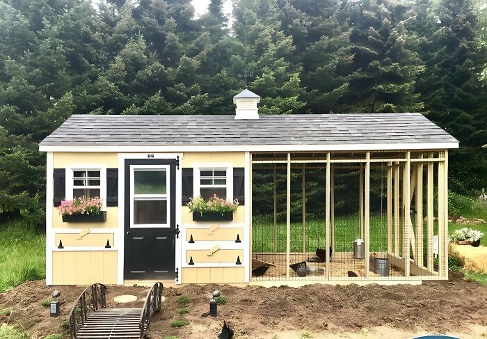 Gallinero elaborado con madera y diseño detallado, demostrando habilidades avanzadas en proyectos de carpintería exterior.