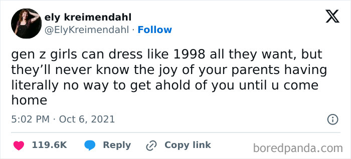 Tweet highlighting millennial humor about Gen Z and 1998 fashion nostalgia.