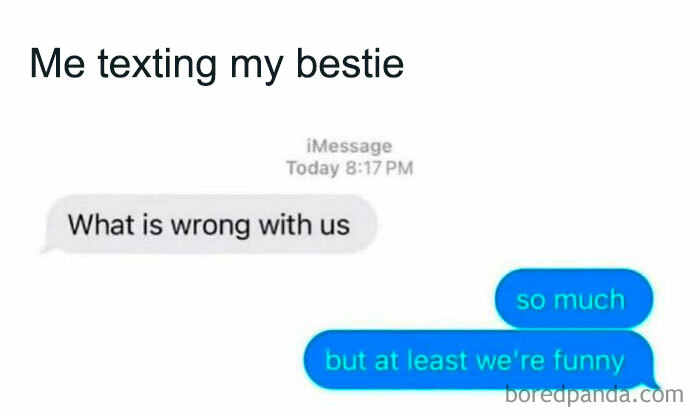 Texting meme showing humorous exchange between friends, highlighting funny conversation.