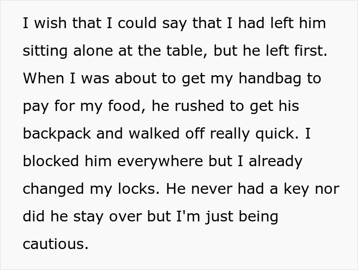 Text screenshot about a woman breaking up with her boyfriend over money issues.