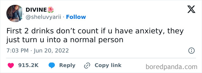 Screenshot of a humorous tweet about anxiety, highlighting silly memes that find humor in having anxiety.