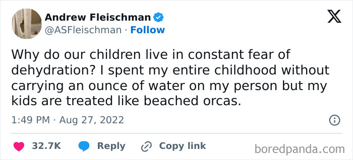 A parenting meme from 'How To Be A Dad' humorously compares kids' hydration habits to beached orcas.