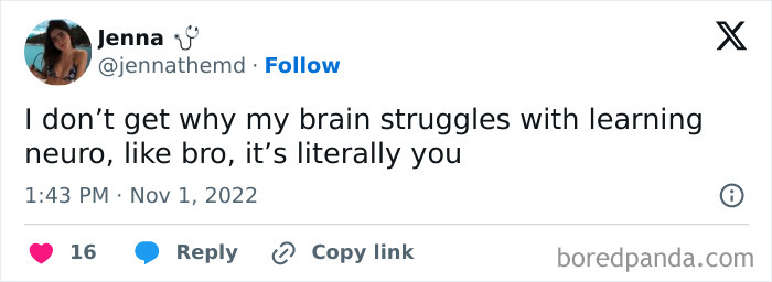 Medical school meme about brain struggling to learn neurology.
