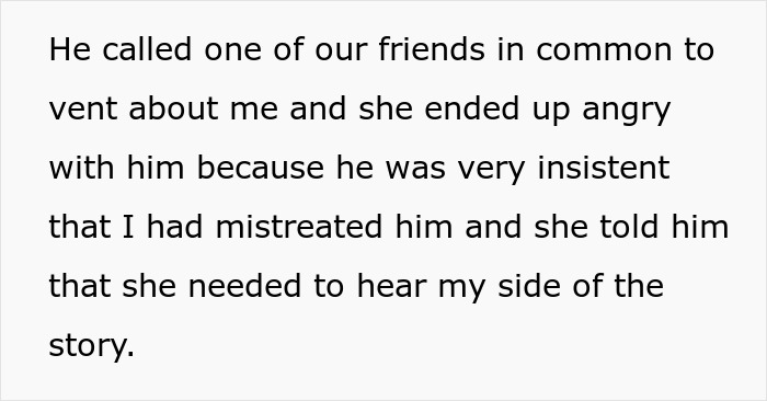 Text showing a conversation about a conflict where a woman is criticized for allegedly mistreating her boyfriend.
