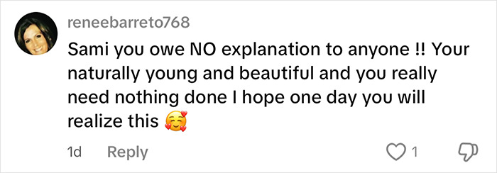 Comment supporting Denise Richards' daughter, emphasizing natural beauty and no need for cosmetic surgery.