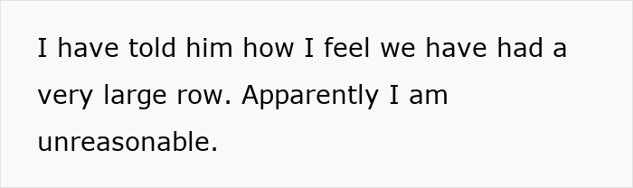 Text from sister-in-law expressing feelings about a large row, feeling labeled as unreasonable.