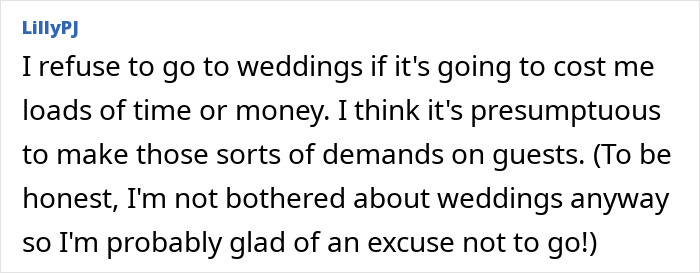 Comment from Netizen PJ sharing their opinion on weddings, expressing frustration over time and money demands affecting joy.