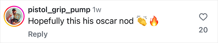 Comment on Instagram saying "Hopefully this his oscar nod" with clapping and fire emojis, related to Dwayne Johnson.