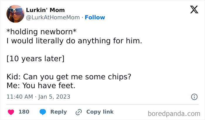 Funny parenting post about shifting from deep devotion to humorous practicality over 10 years.